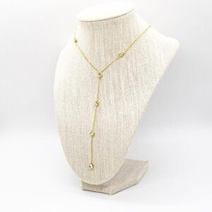 Gold Plated Crystal Teardrop Lariat Necklace